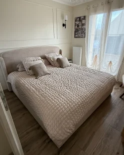 Letto contenitore Tessuto BERNAY 180 x 200 cm Tortora