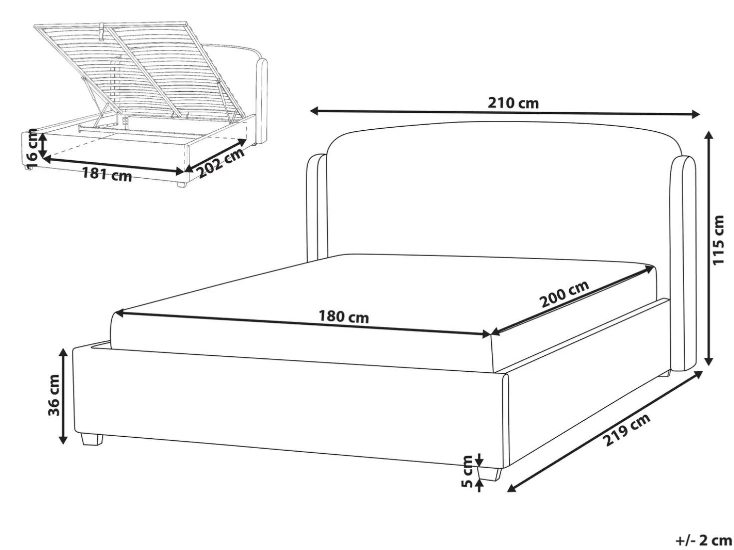 Letto contenitore Tessuto BERNAY 180 x 200 cm Tortora