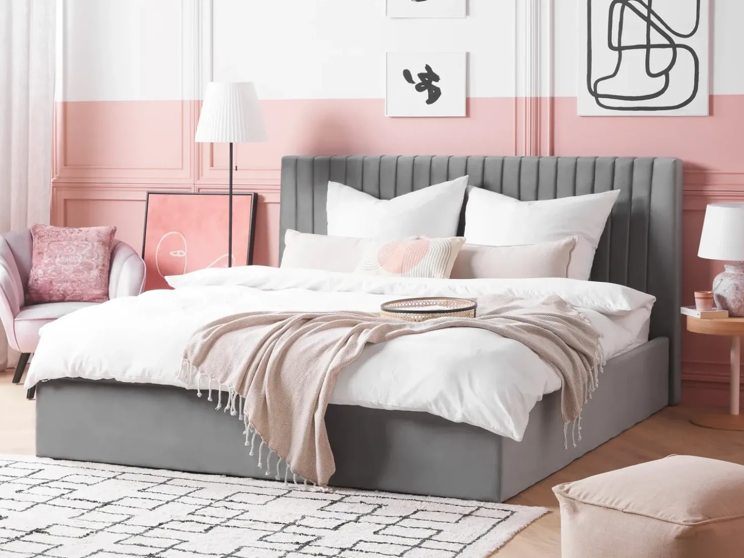Letto contenitore Velluto VION 180 x 200 cm Grigio