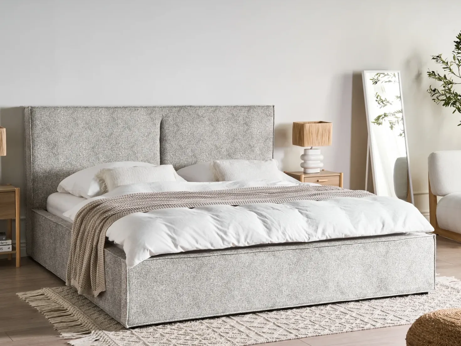 Letto contenitore Velluto elasticizzato MOISSAC 180 x 200 cm Nero/Bianco