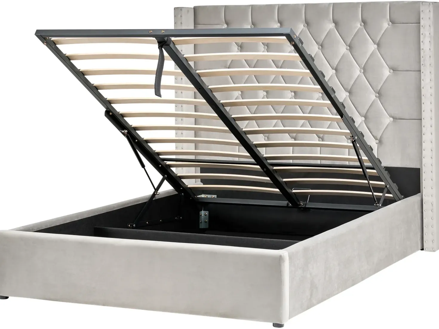 Letto contenitore Velluto LUBBON 140 x 200 cm Grigio chiaro