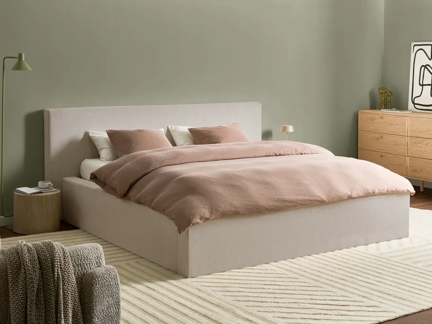 Letto contenitore Velluto a coste LILLEBONNE 180 x 200 cm Beige chiaro
