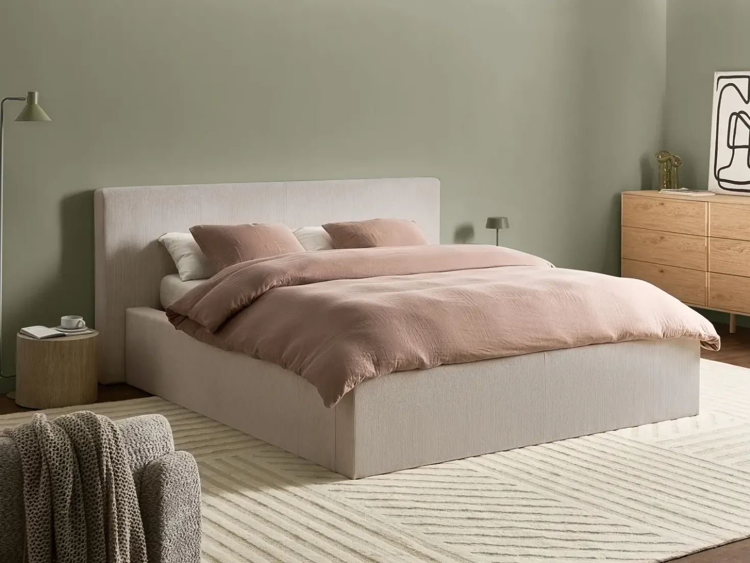 Letto contenitore Velluto a coste LILLEBONNE 160 x 200 cm Beige chiaro