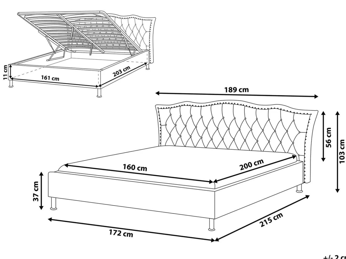 Letto contenitore Velluto METZ 160 x 200 cm Grigio scuro