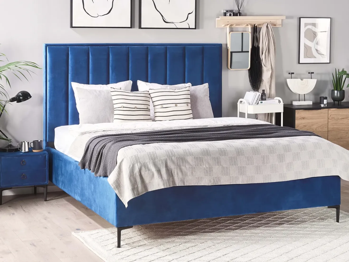 Letto contenitore Velluto SEZANNE 180 x 200 cm Blu marino