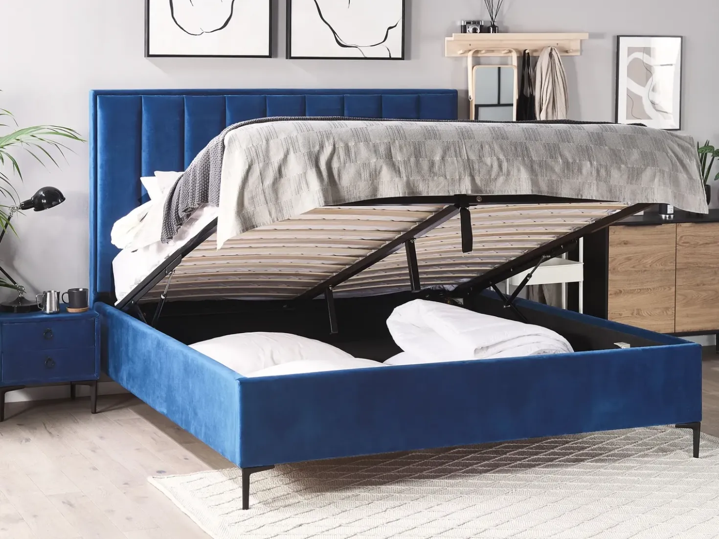 Letto contenitore Velluto SEZANNE 180 x 200 cm Blu marino