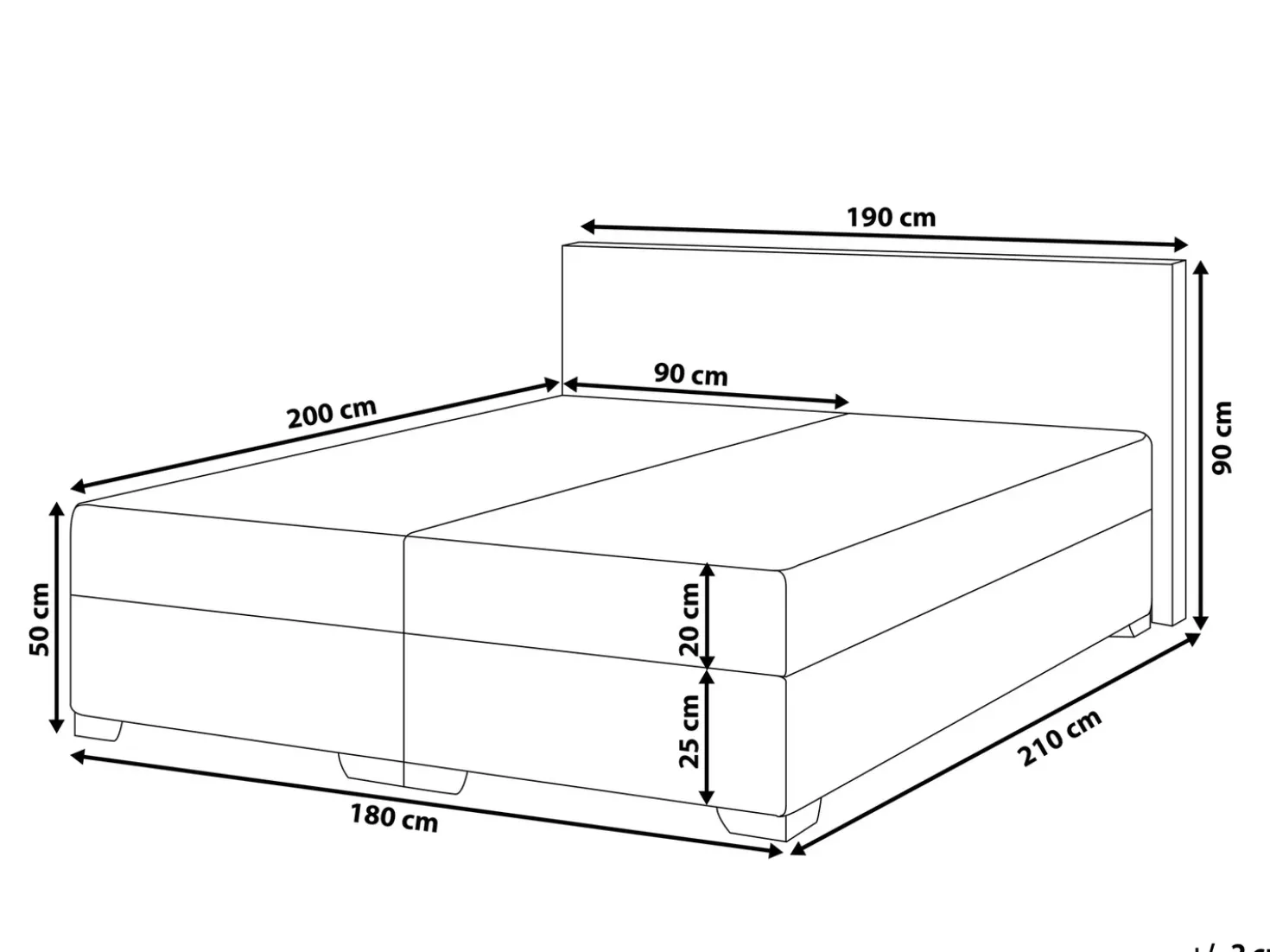 Letto Continentale Tessuto PRESIDENT 180 x 200 cm Nero