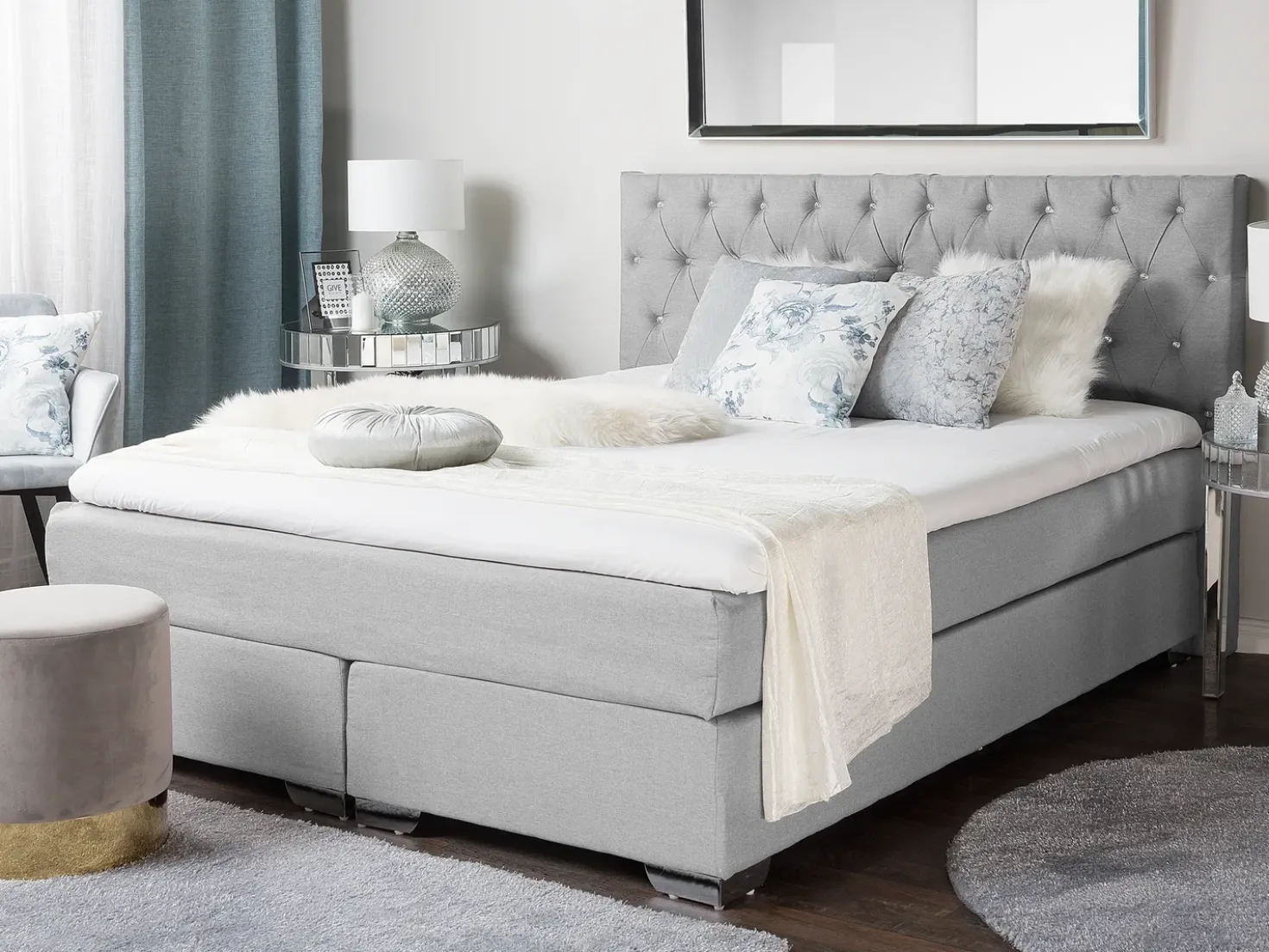 Letto Continentale Tessuto DUCHESS 180 x 200 cm Grigio chiaro