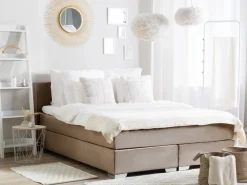 Letto Continentale Velluto CONSUL 180 x 200 cm Beige chiaro