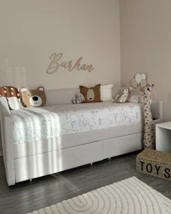 Letto da giorno con contenitore Tessuto VITTEL 90 x 200 cm Beige chiaro