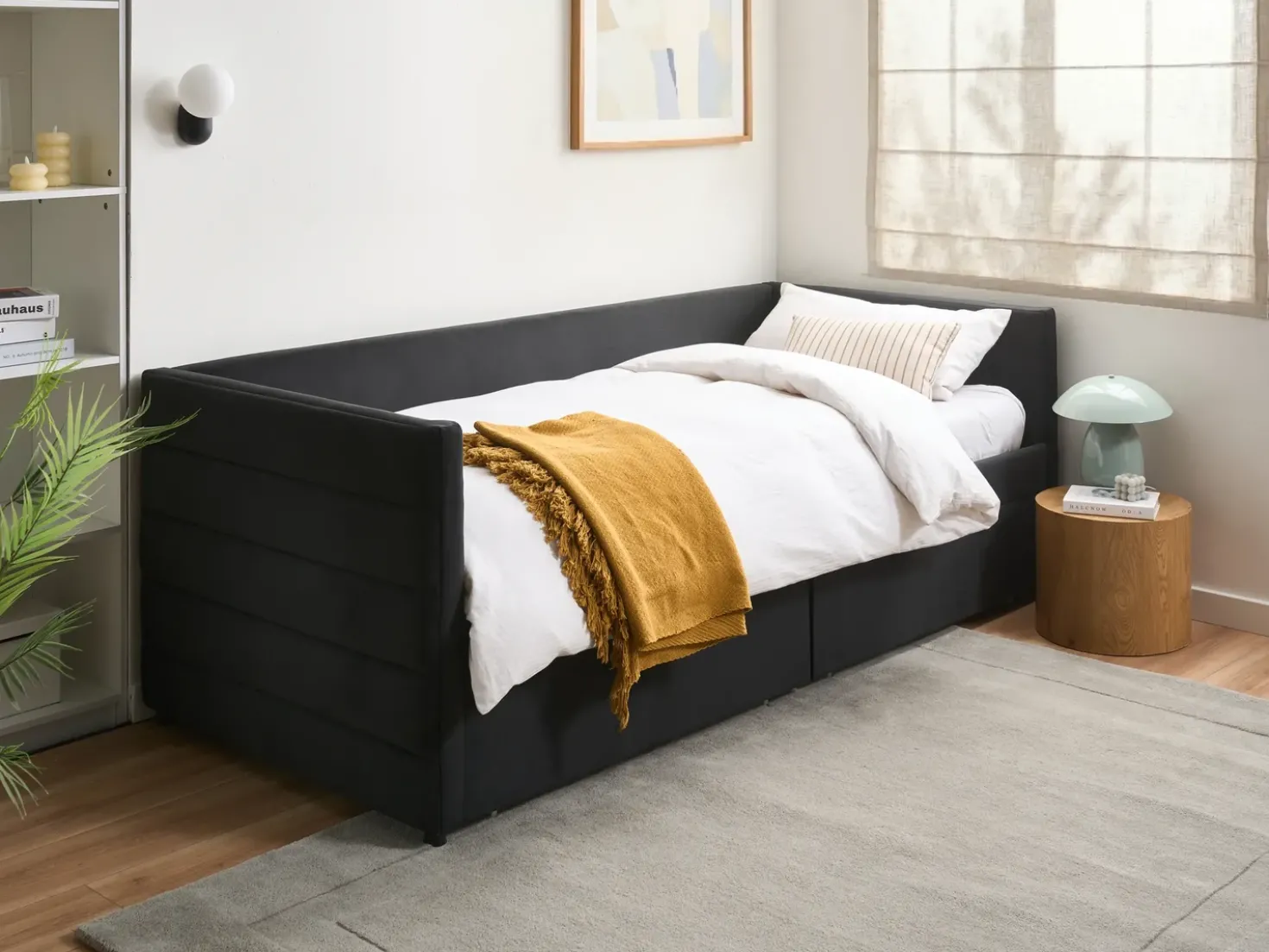 Letto da giorno con contenitore Velluto MARRAY 90 x 200 cm Nero