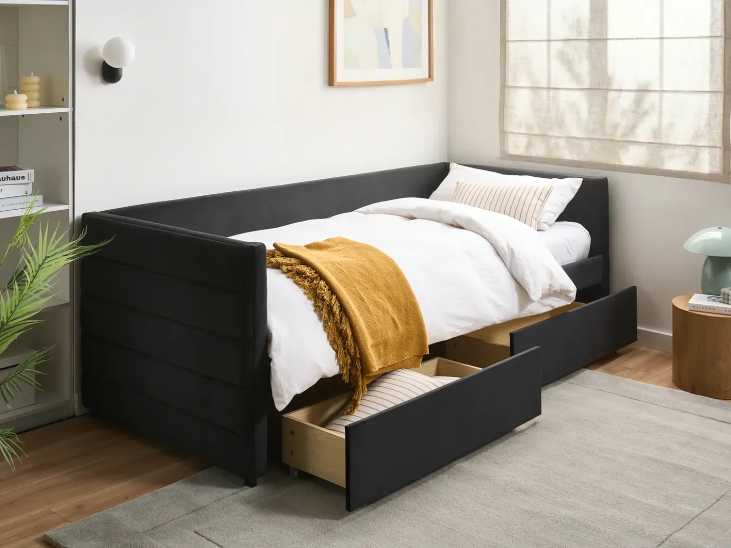 Letto da giorno con contenitore Velluto MARRAY 90 x 200 cm Nero