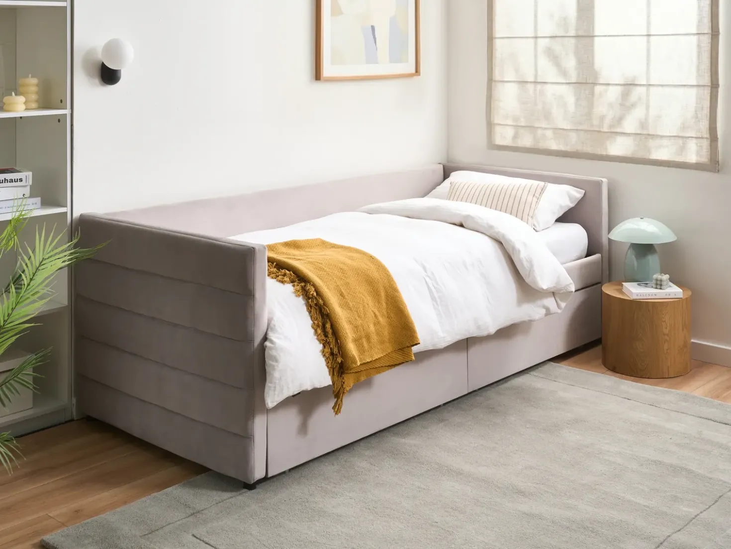 Letto da giorno con contenitore Velluto MARRAY 90 x 200 cm Grigio chiaro