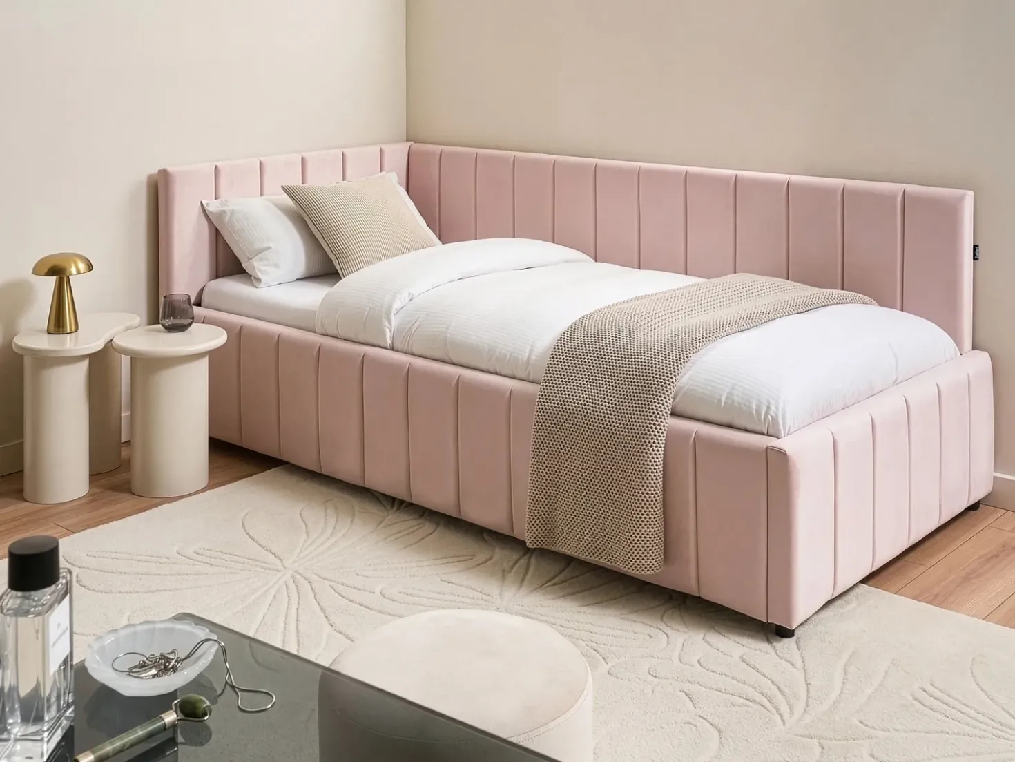 Letto da giorno Velluto LISIEUX 90 x 200 cm Rosa pastello