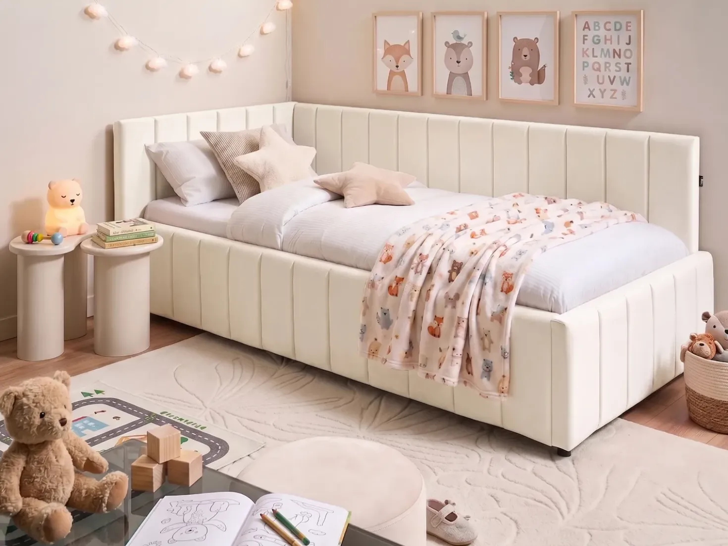 Letto da giorno Velluto LISIEUX 90 x 200 cm Bianco sporco