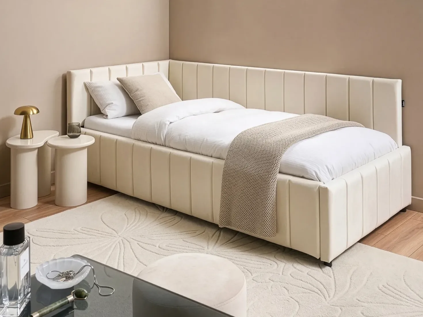 Letto da giorno Velluto LISIEUX 90 x 200 cm Bianco sporco