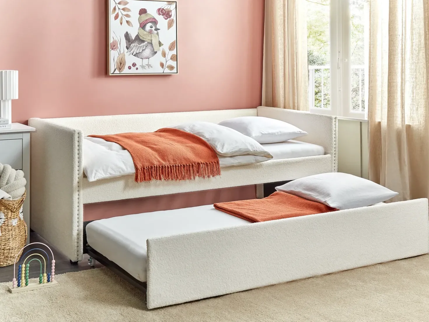 Letto estraibile Bouclé TROYES 90 x 200 cm Beige chiaro
