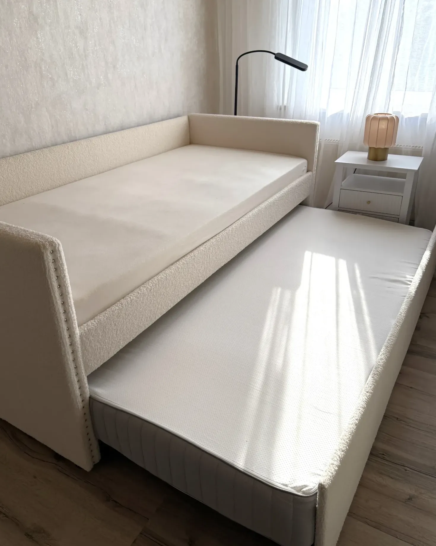Letto estraibile Bouclé TROYES 90 x 200 cm Beige chiaro