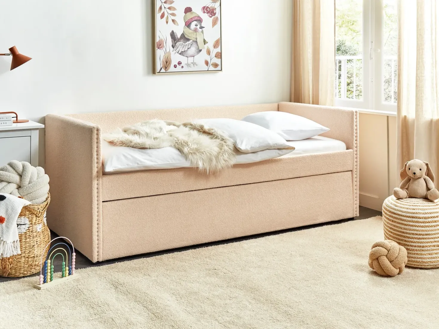 Letto estraibile Bouclé TROYES 90 x 200 cm Rosa pesca