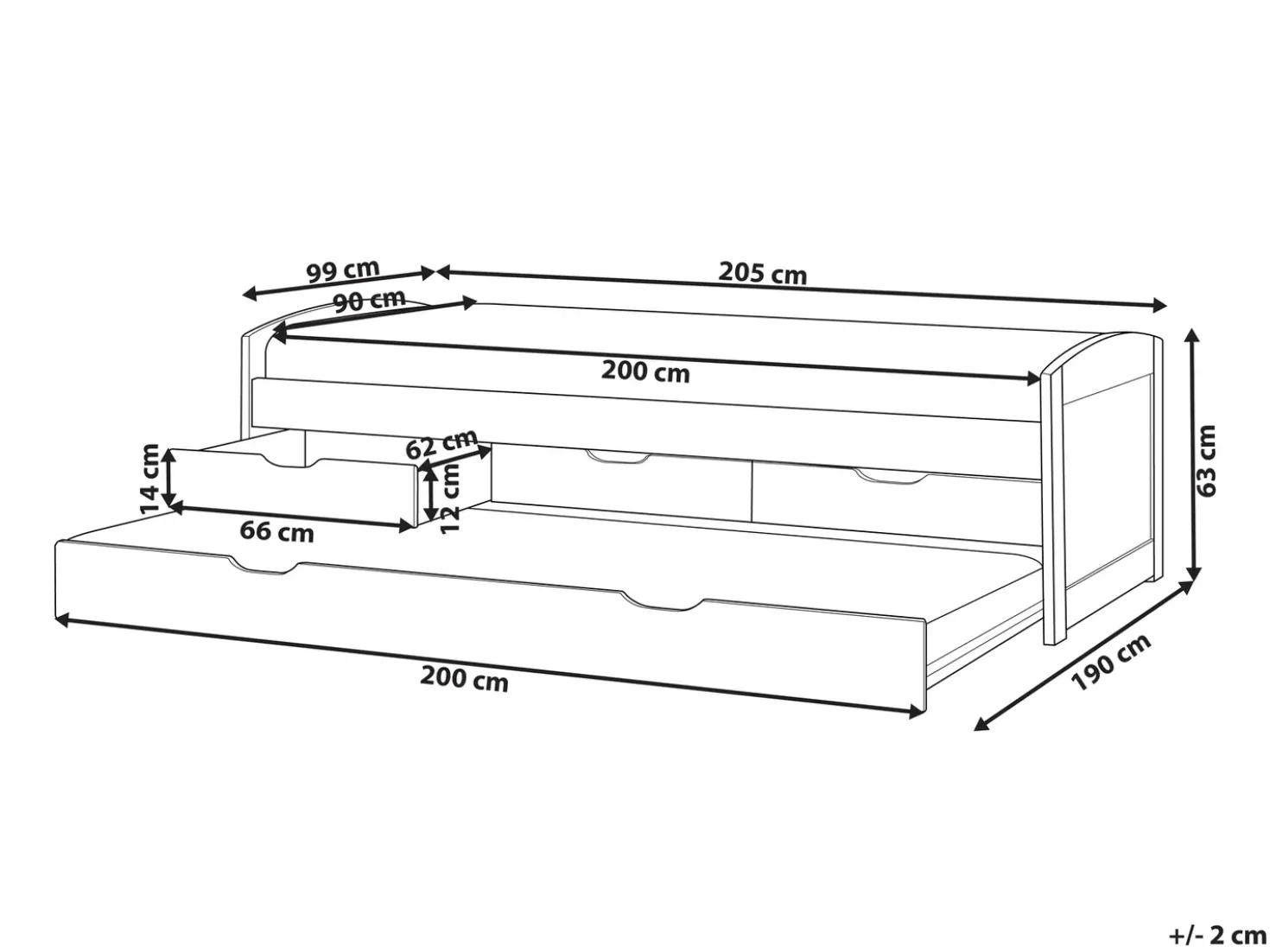 Letto estraibile Legno di pino PETIVILLE 90 x 200 cm Bianco
