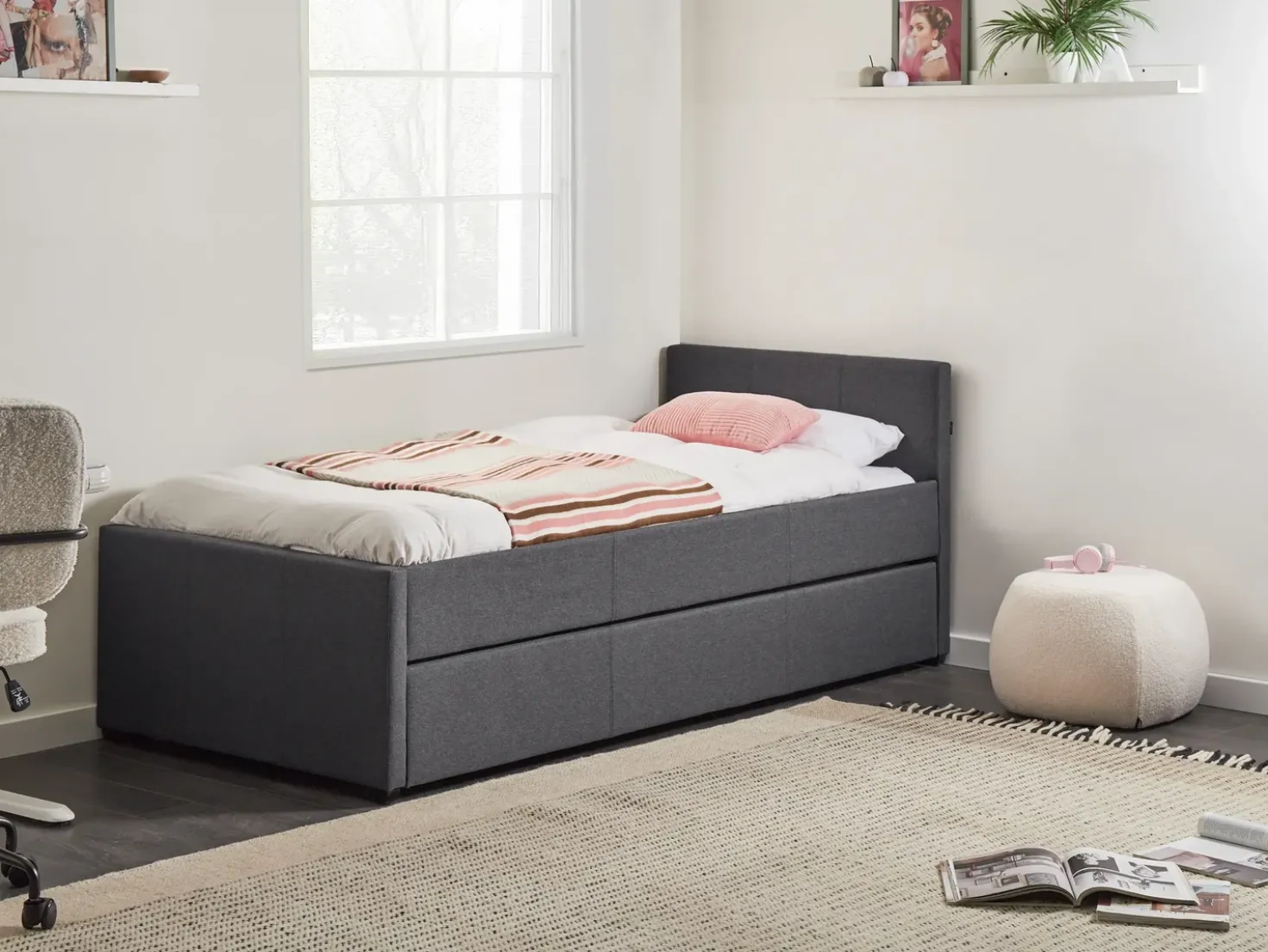 Letto estraibile Tessuto MARMANDE 90 x 200 cm Grigio scuro