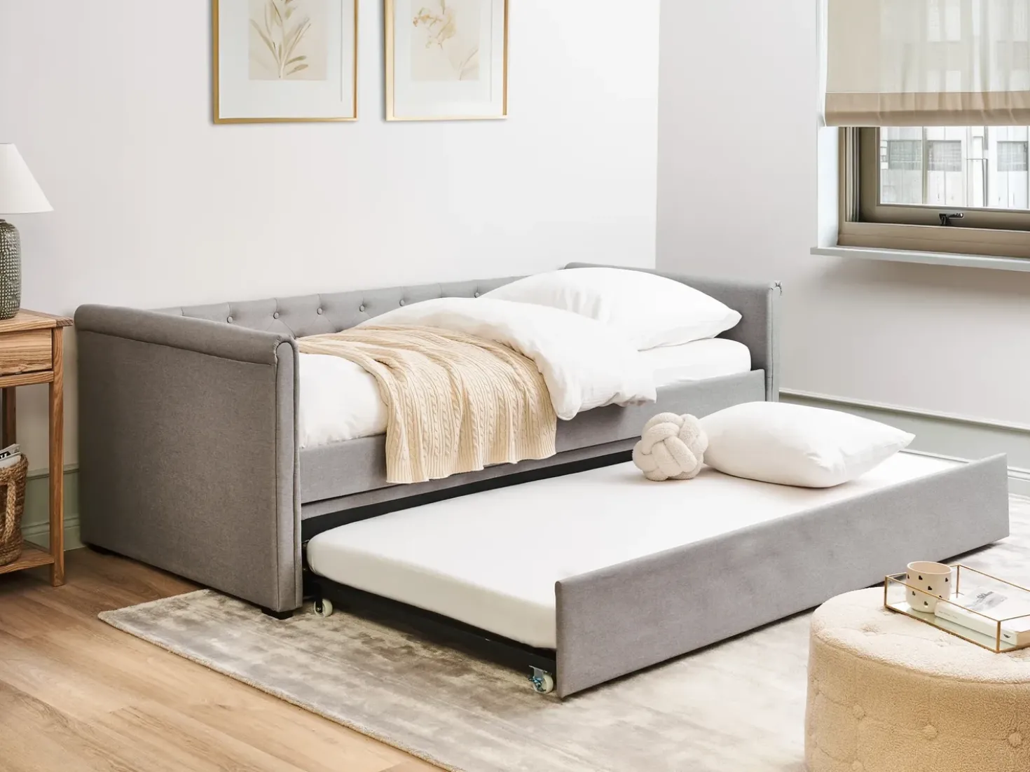 Letto estraibile Tessuto LIBOURNE 90 x 200 cm Grigio chiaro