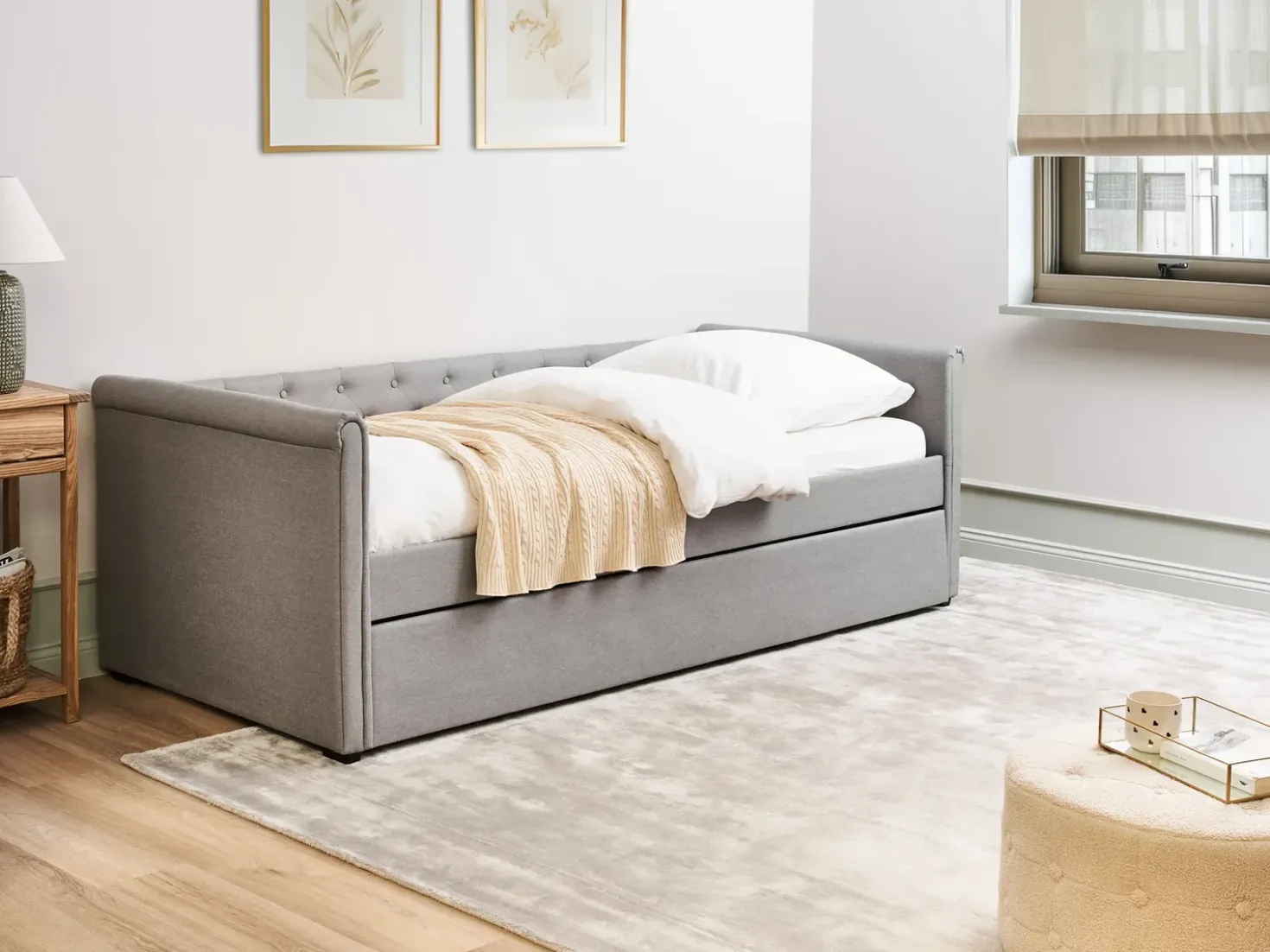 Letto estraibile Tessuto LIBOURNE 90 x 200 cm Grigio chiaro