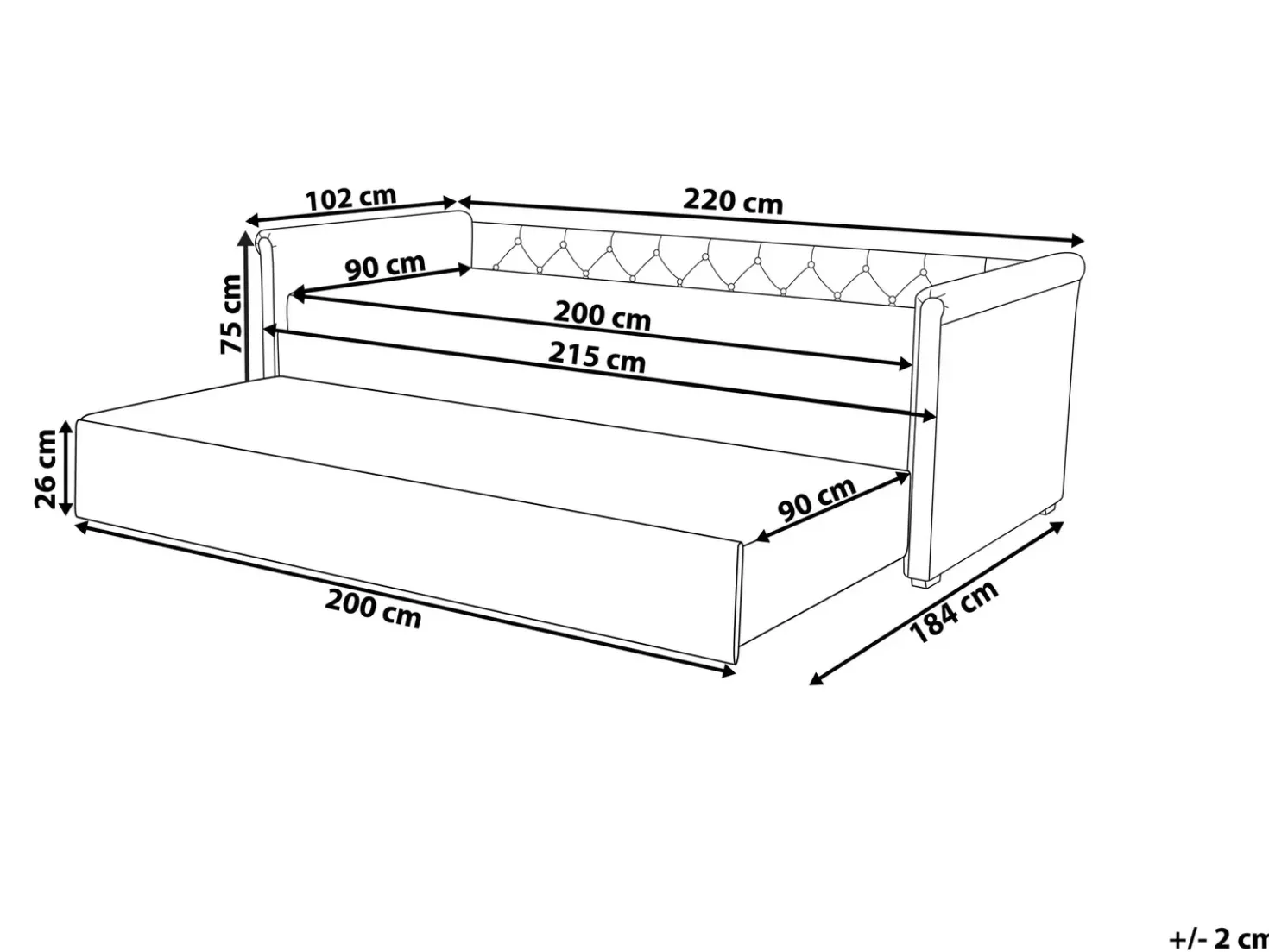 Letto estraibile Tessuto LIBOURNE 90 x 200 cm Grigio chiaro