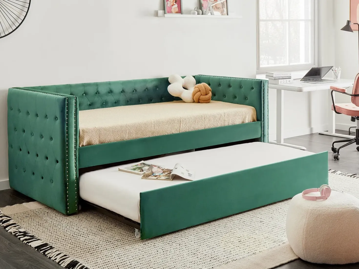 Letto estraibile Velluto GASSIN 90 x 200 cm Verde smeraldo