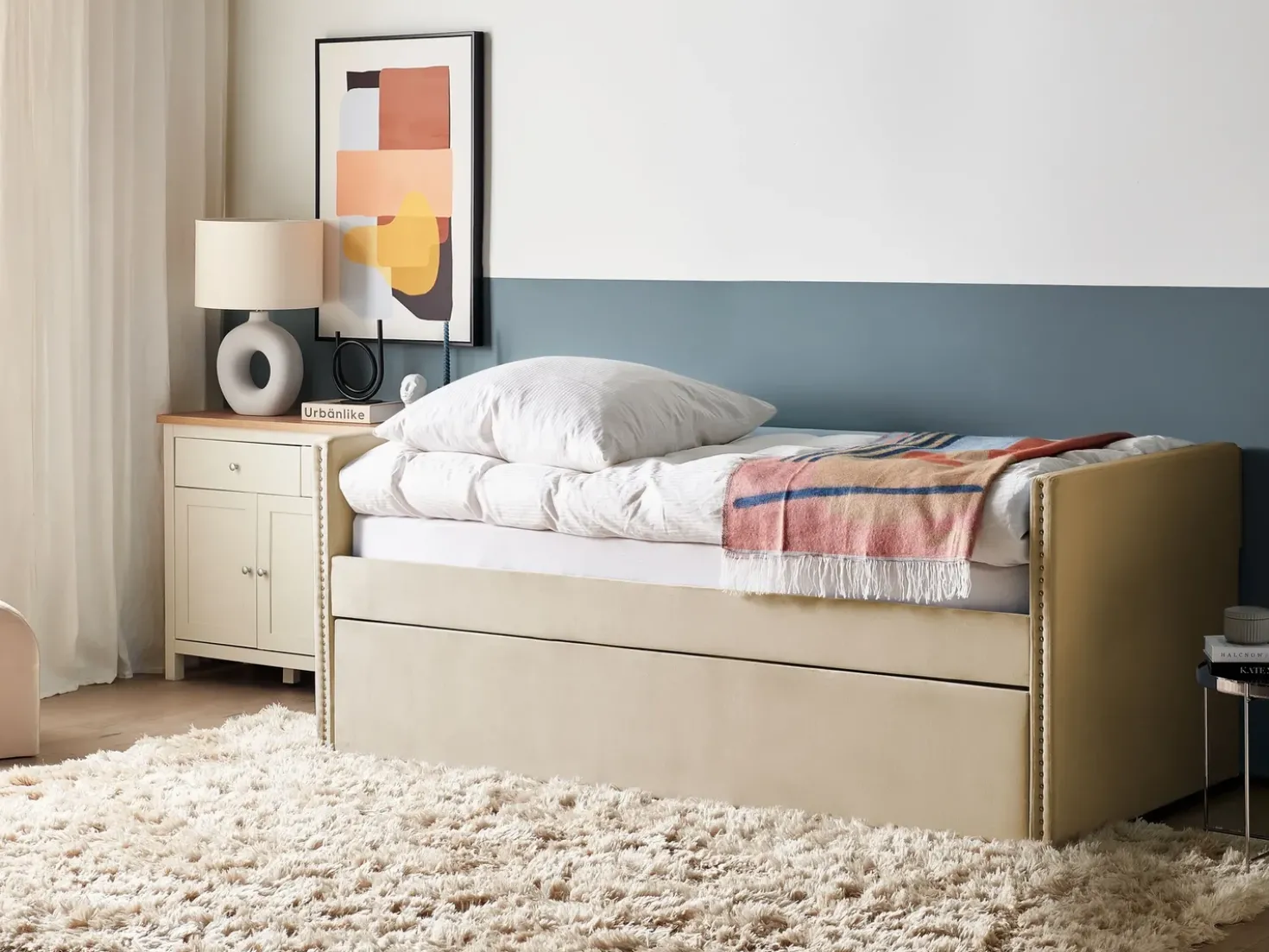 Letto estraibile Velluto TROYES 90 x 200 cm Beige