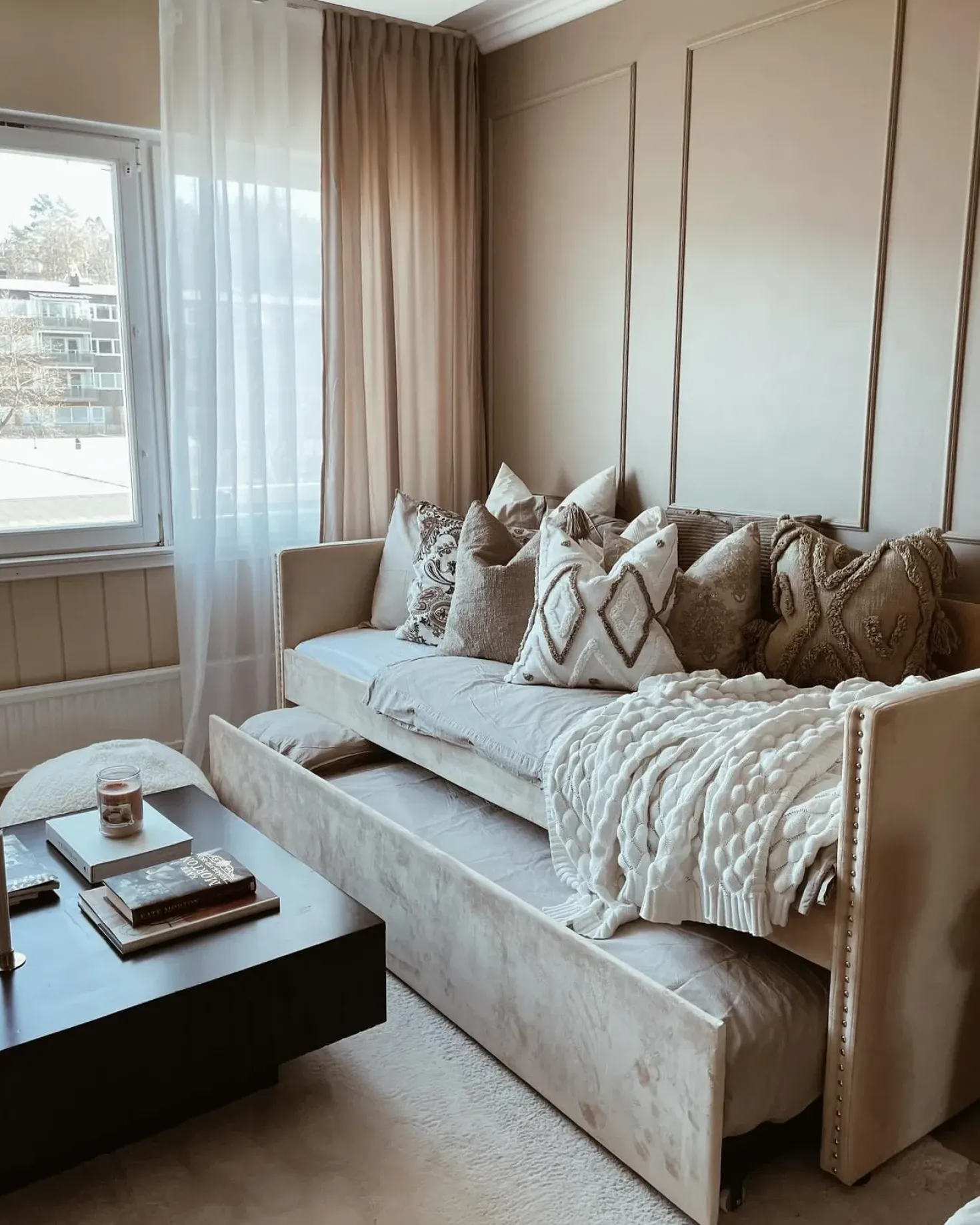 Letto estraibile Velluto TROYES 90 x 200 cm Beige
