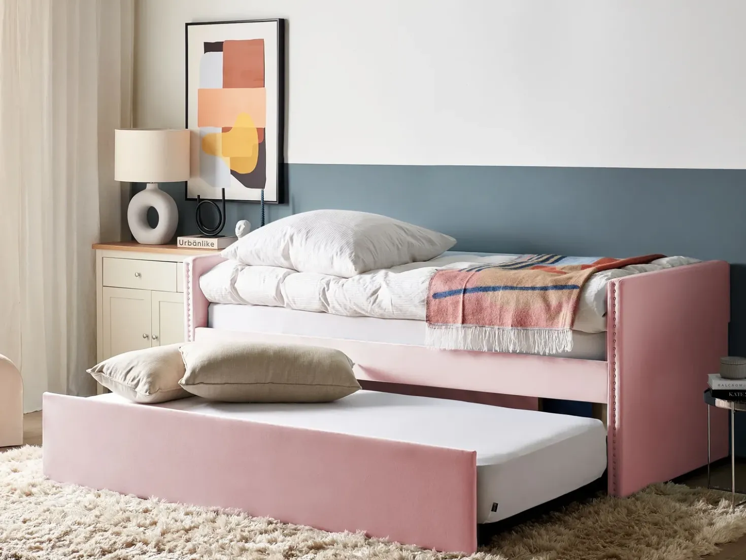 Letto estraibile Velluto TROYES 90 x 200 cm Rosa pastello