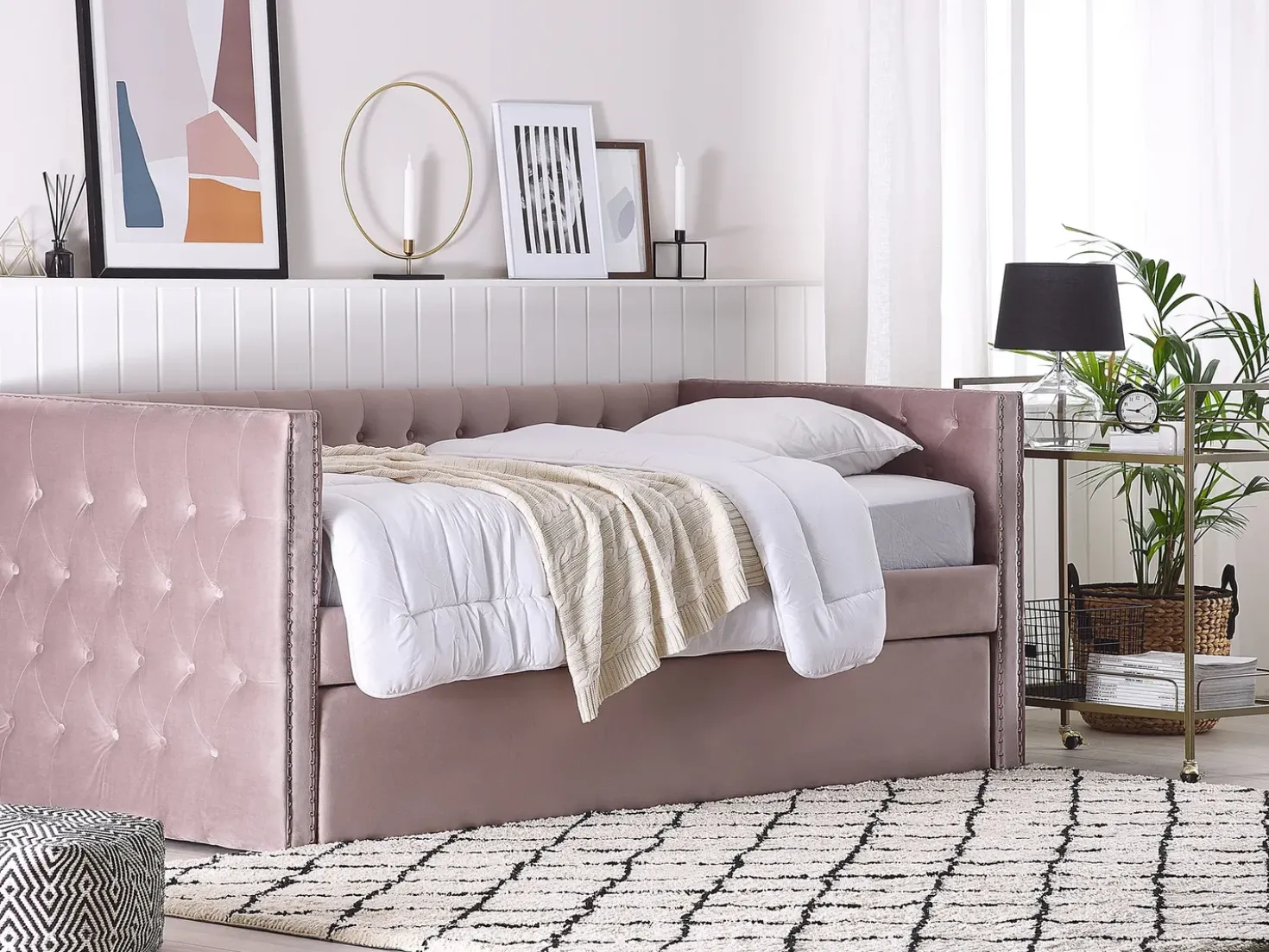 Letto estraibile Velluto GASSIN 90 x 200 cm Rosa