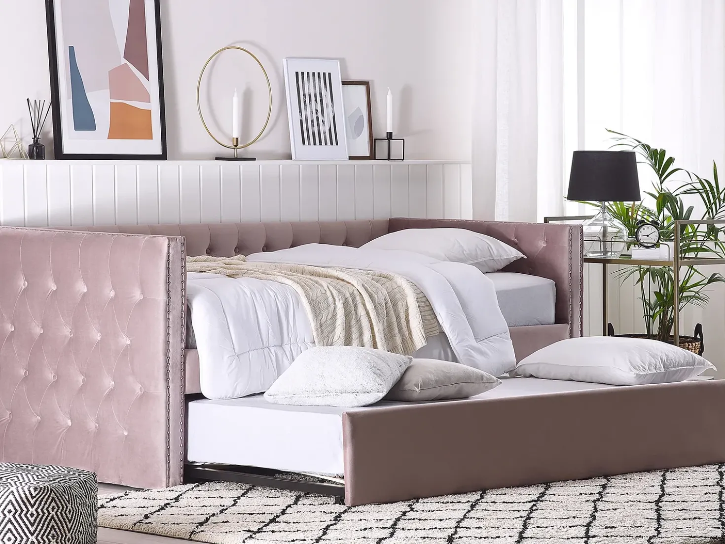 Letto estraibile Velluto GASSIN 90 x 200 cm Rosa