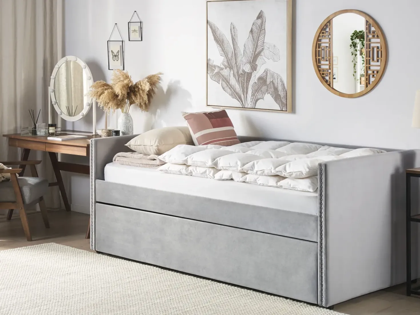 Letto estraibile Velluto TROYES 90 x 200 cm Grigio chiaro