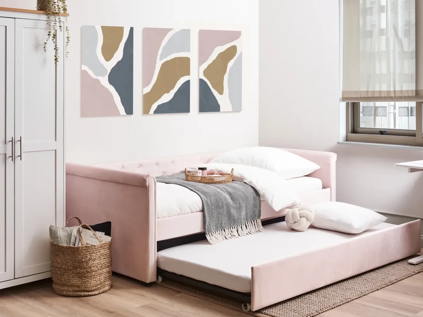 Letto estraibile Velluto LIBOURNE 90 x 200 cm Rosa pastello