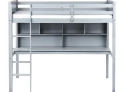 Letto matrimoniale alto con scrivania Legno di pino FOUCAMONT 90 x 200 cm Grigio