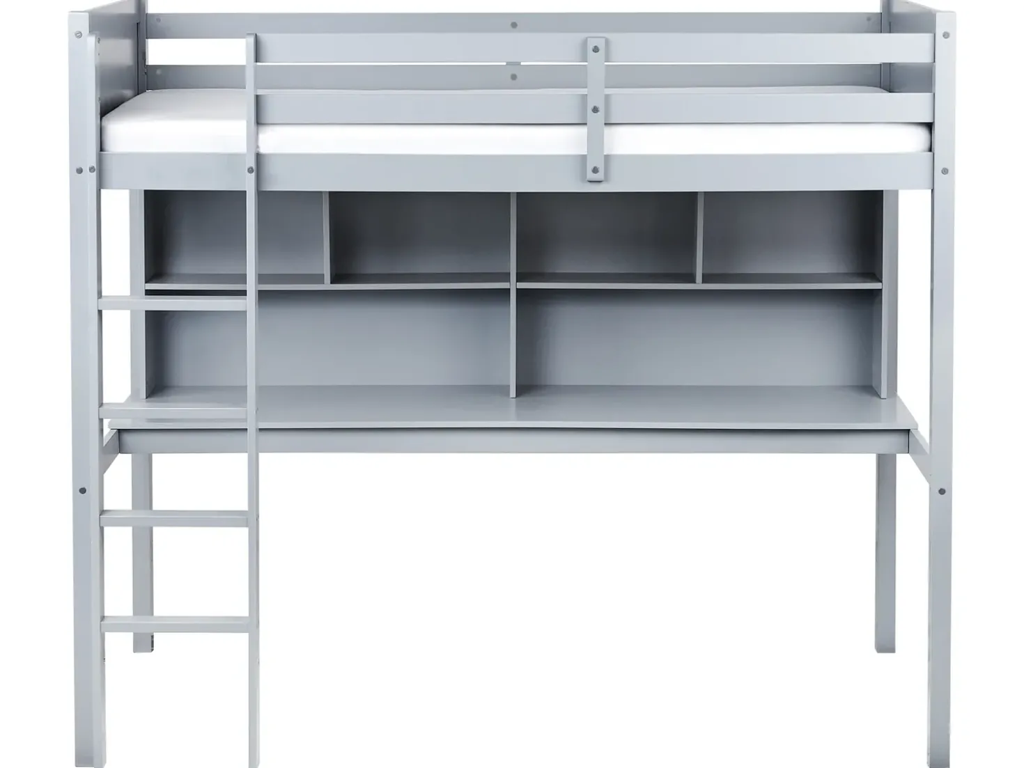 Letto matrimoniale alto con scrivania Legno di pino FOUCAMONT 90 x 200 cm Grigio