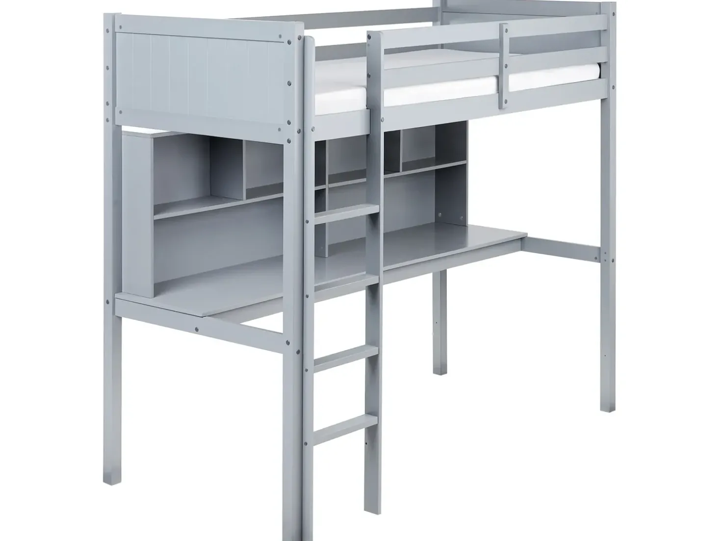 Letto matrimoniale alto con scrivania Legno di pino FOUCAMONT 90 x 200 cm Grigio