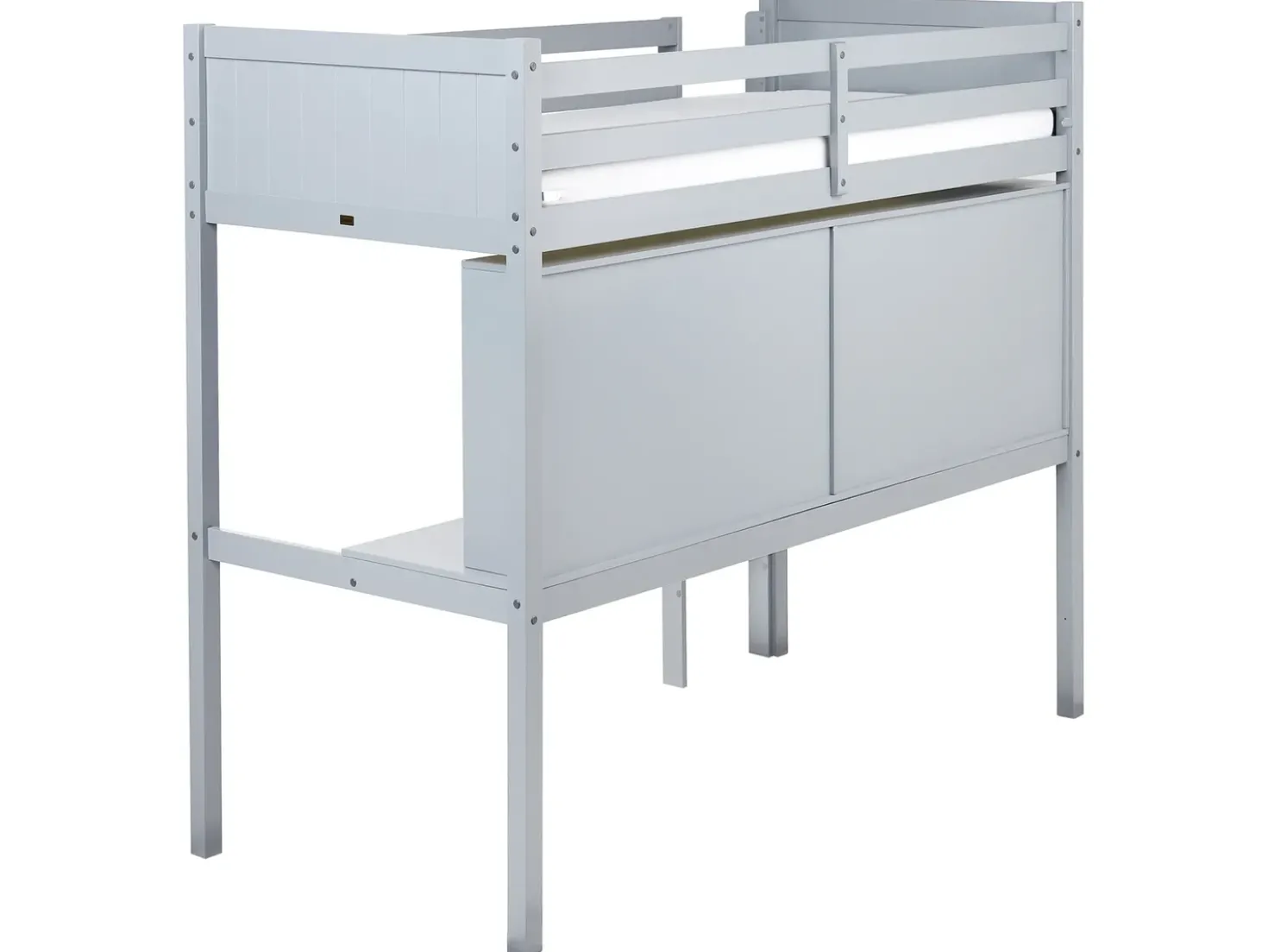 Letto matrimoniale alto con scrivania Legno di pino FOUCAMONT 90 x 200 cm Grigio