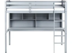 Letto matrimoniale alto con scrivania Legno di pino FOUCAMONT 90 x 200 cm Grigio