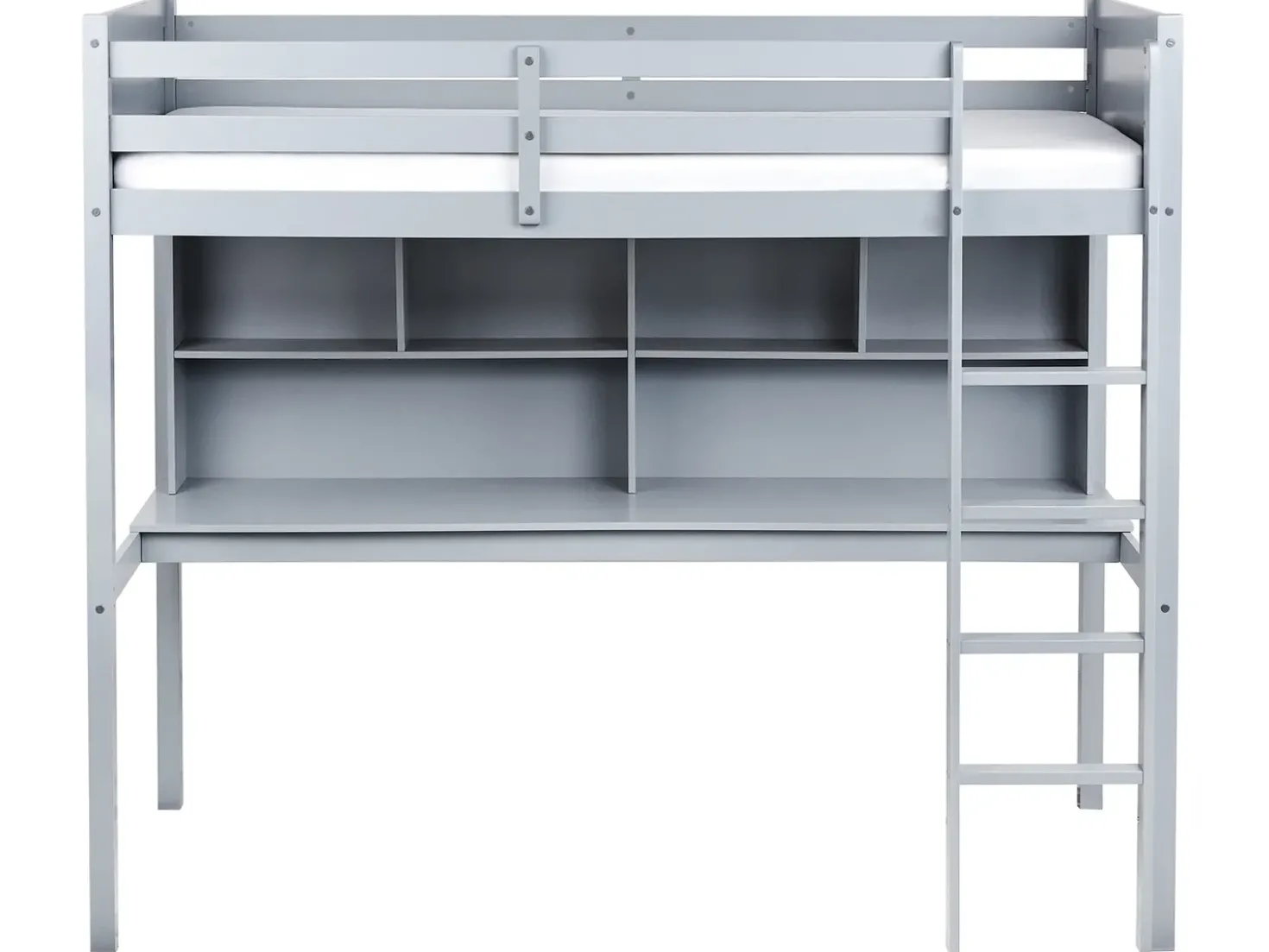 Letto matrimoniale alto con scrivania Legno di pino FOUCAMONT 90 x 200 cm Grigio