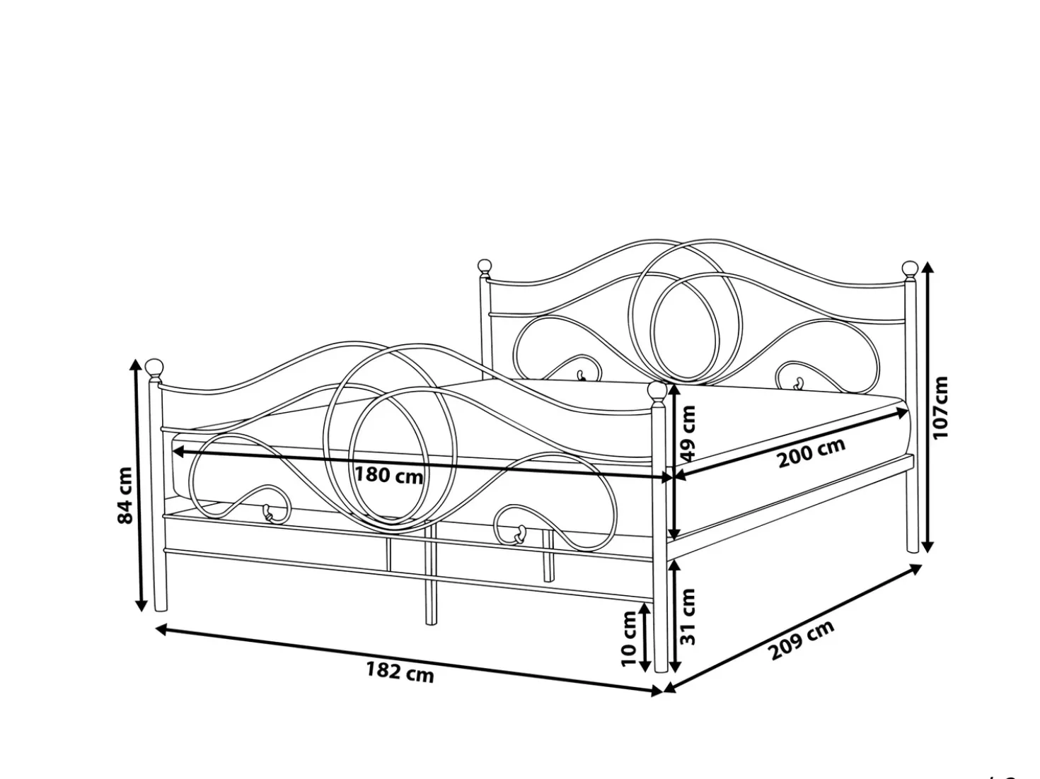 Letto Metallo LYRA 180 x 200 cm Nero