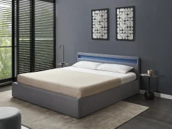 Letto ottomana con LED Tessuto ARMELLE 180 x 200 cm Grigio scuro