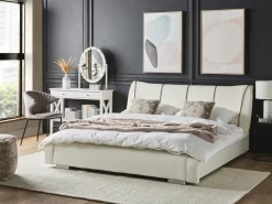 Letto Pelle naturale NANTES 140 x 200 cm Bianco sporco