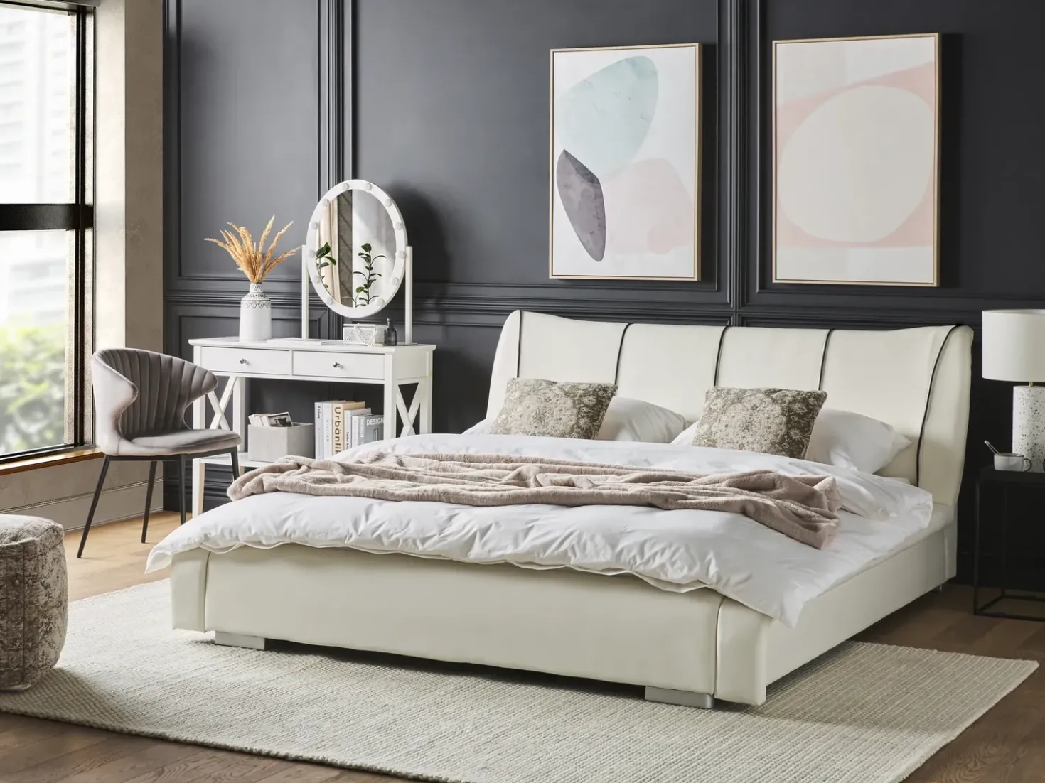 Letto Pelle naturale NANTES 140 x 200 cm Bianco sporco