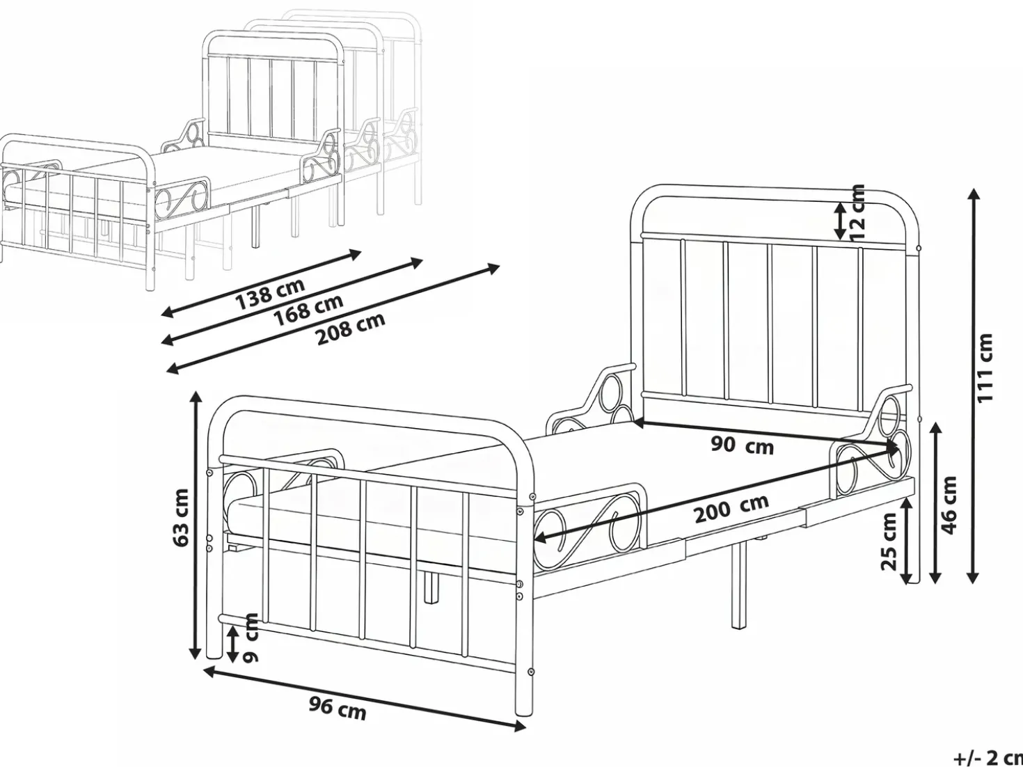 Letto per bambini allungabile Metallo ANAIS 90 x 200 cm Nero