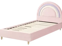 Letto per bambini Arcobaleno Velluto LANDEILLAU 90 x 200 cm Rosa