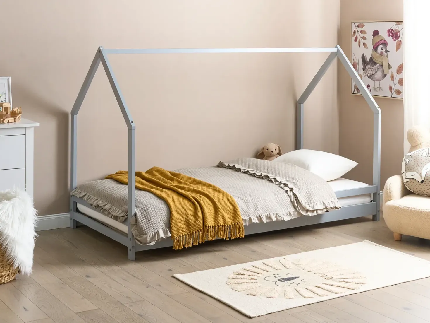Letto per bambini Casa Legno di pino APPY 90 x 200 cm Grigio