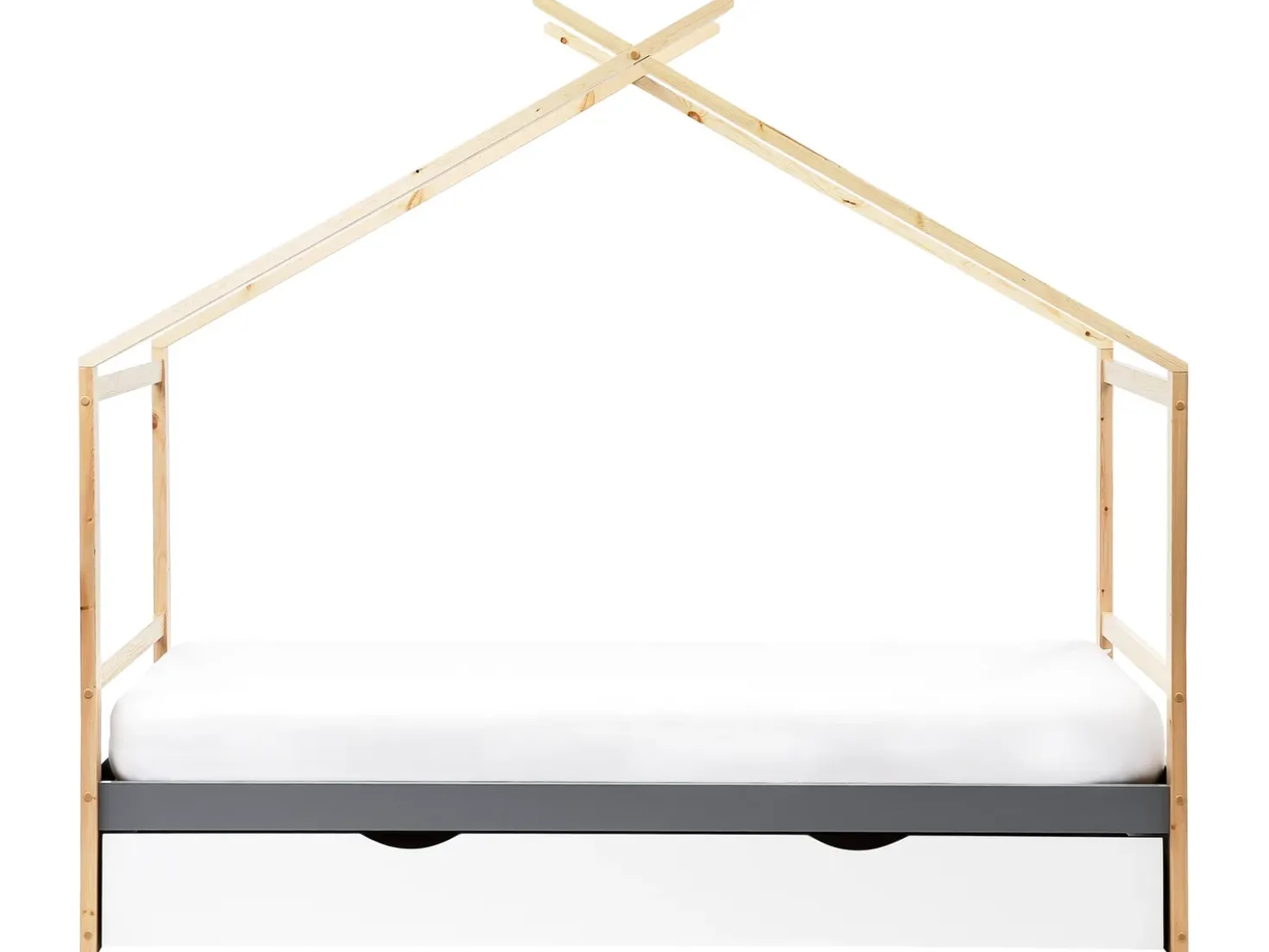 Letto per bambini Casa Legno di pino ORGEVAL 90 x 200 cm con contenitore Grigio